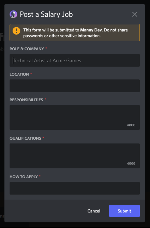 Salary job form example