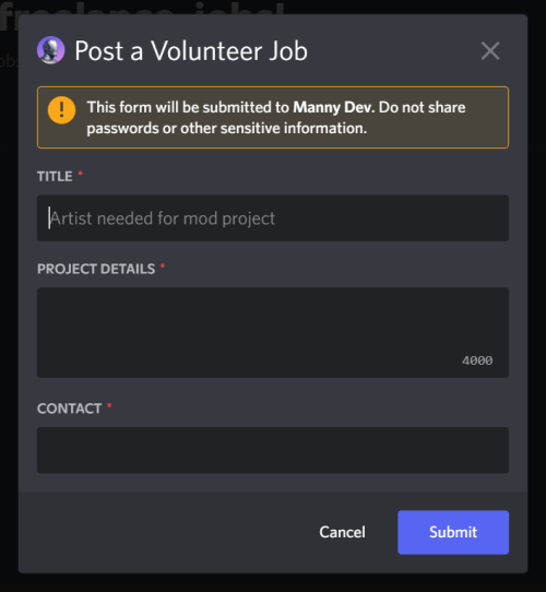 Volunteer project form example